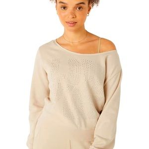 COPY - COPY - COPY - Off shoulder sweatshirt pink XL. Sparkle studded says love…